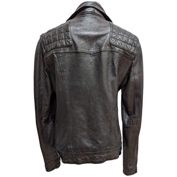 RARE Allsaints Conroy Oxblood Brown Leather Biker Moto Jacket Mens M ML015C - Picture 2 of 11